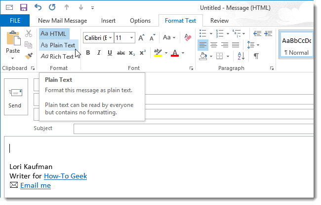 add signature in outlook 2016 for mac for plain text emails